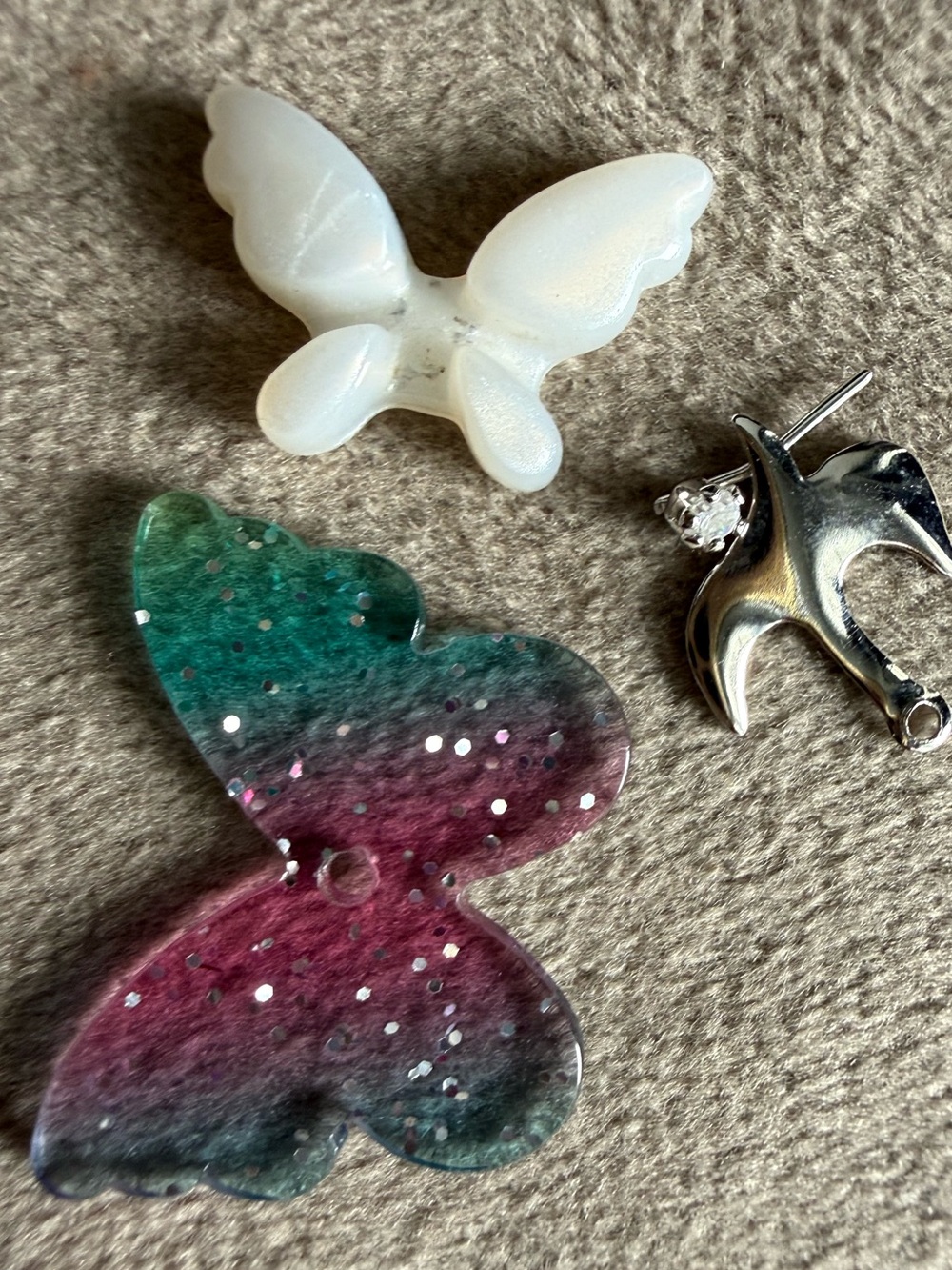 Kids Butterfly Resin Charm - Pink & Teal Glitter